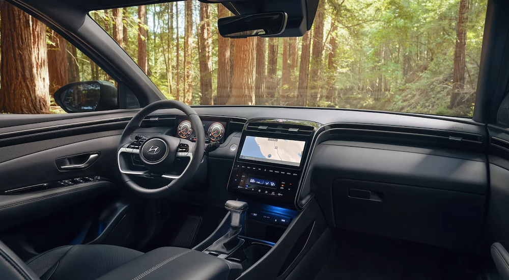 The cabin of a 2024 Hyundai Santa Cruz at a Hyundai dealer near Powell.
