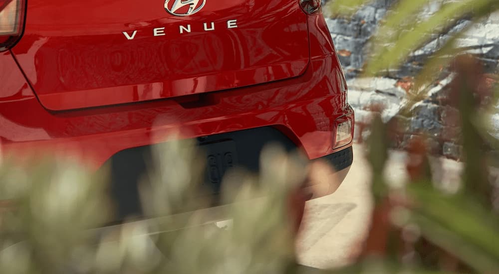 Rear bumper on a red 2025 Hyundai Venue.