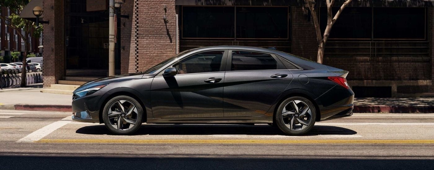 Grey 2021 Hyundai Elantra parked on a city street