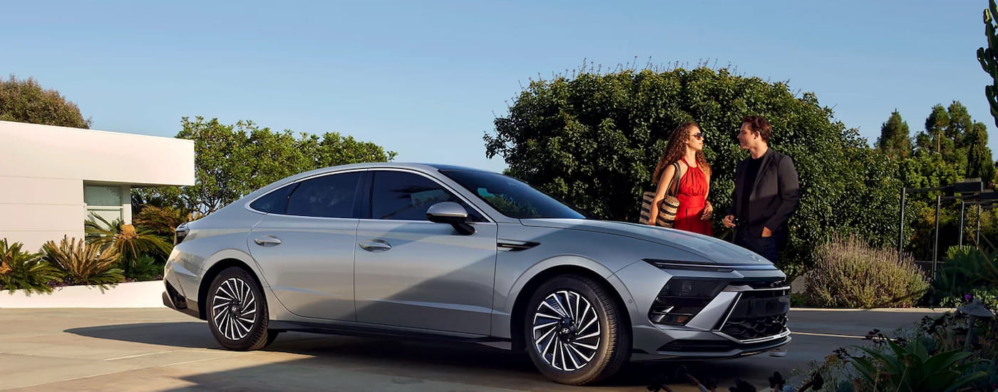 Silver 2026 Hyundai Sonata parked on a driveway.