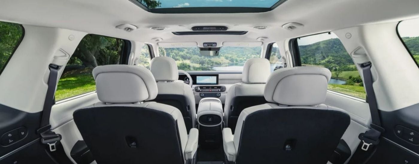 Black and gray interior of a 2027 Hyundai Palisade Hybrid.